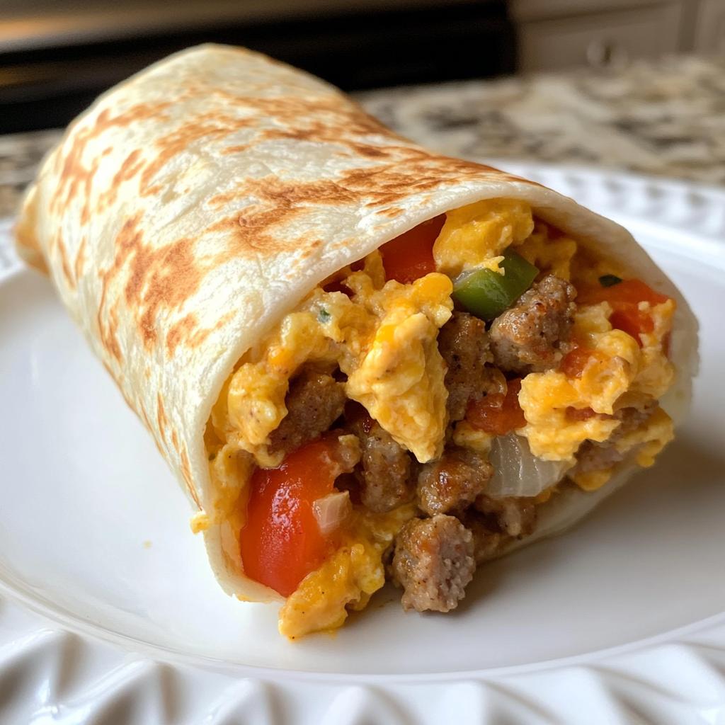 cheesy sausage breakfast burritos - detail 1