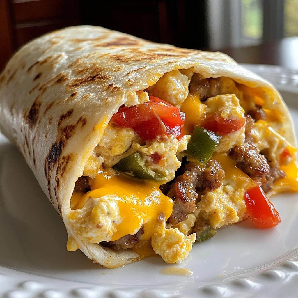 cheesy sausage breakfast burritos