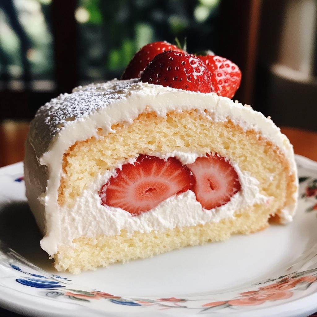 fluffy strawberry shortcake cheesecake roll - detail 1