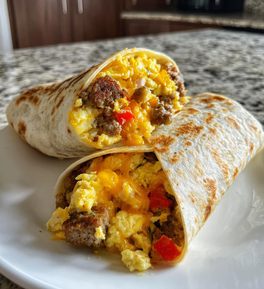 cheesy sausage breakfast burritos