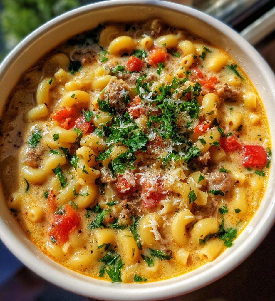 creamy italian sausage ditalini soup with parmesann