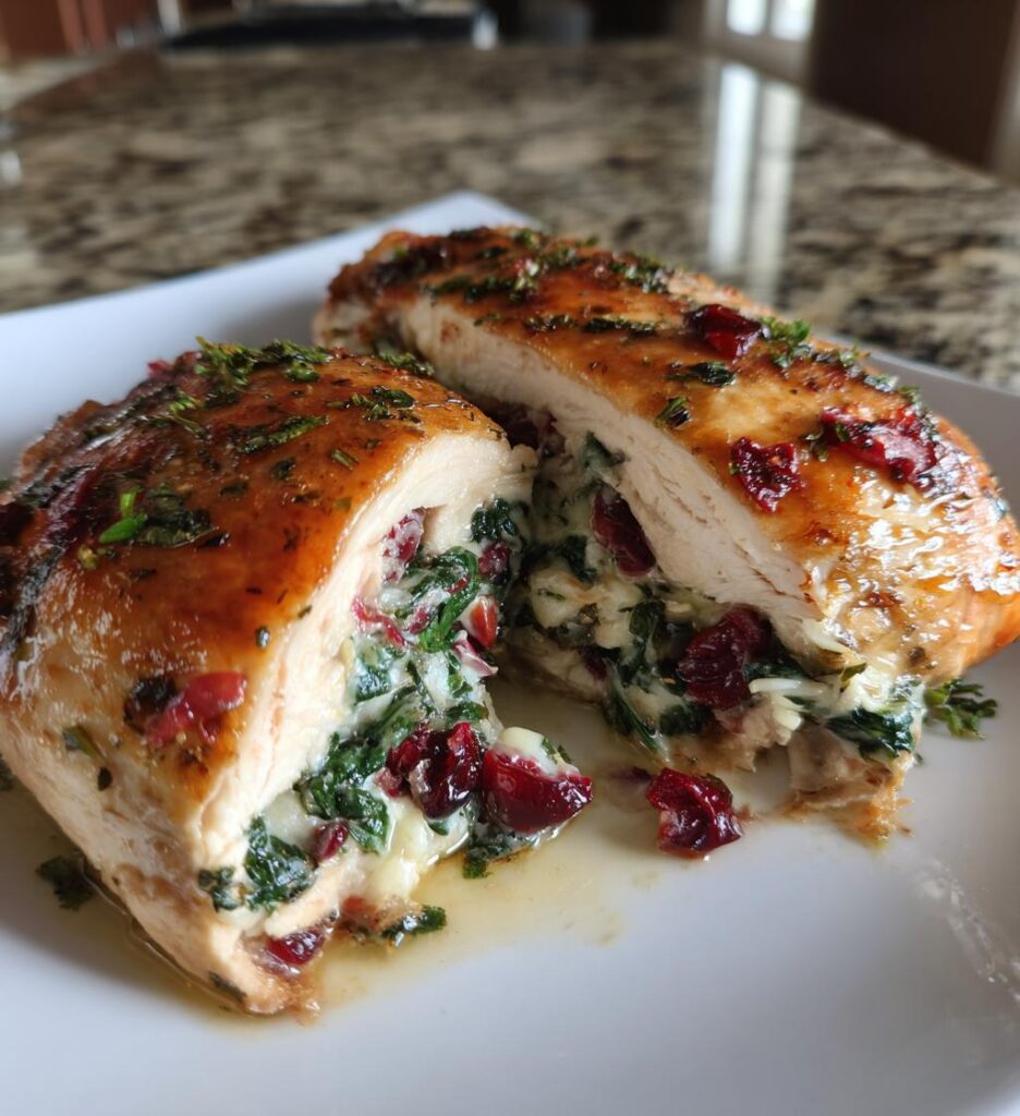 spinach cranberry stuffed chicken with brie